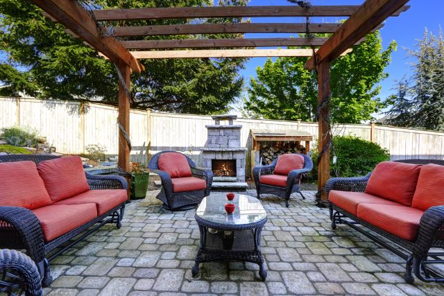 Brick Patio with Fireplace