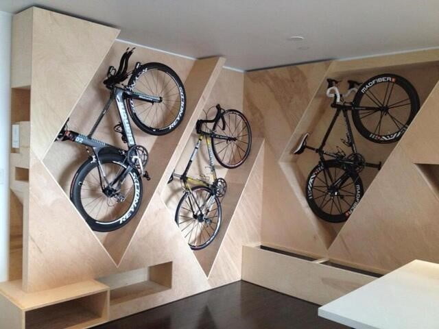 Carved Wooden Wall with Bike Storage Space