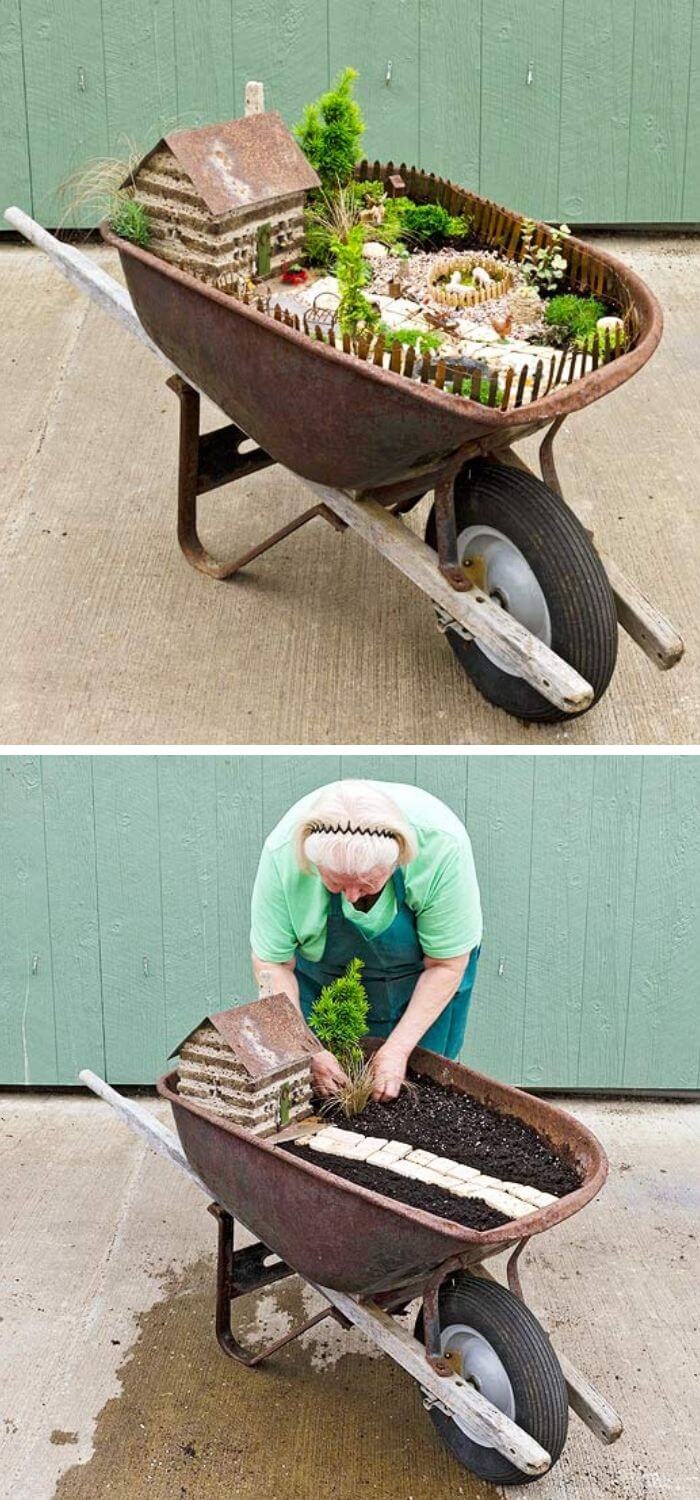 Wheelbarrow Fairy Garden