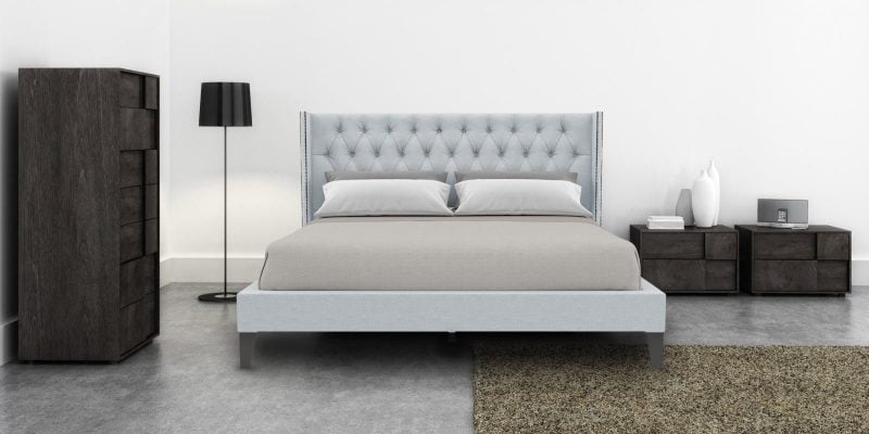 Upholstered bed in light grey colour_Dreamzz furniture