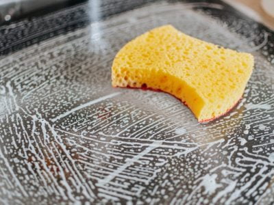 yellow powder on clear glass bowl