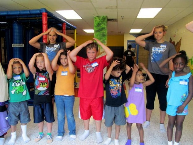 A group of children playing the Simon says