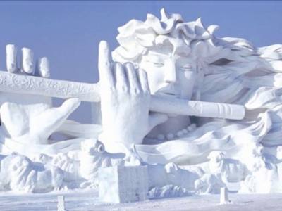 A snow sculpture at the ice festival