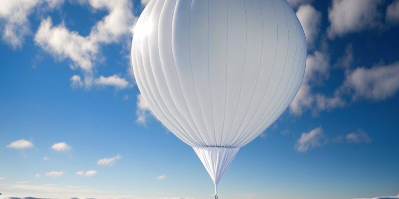 A white weather balloon soaring in the sky