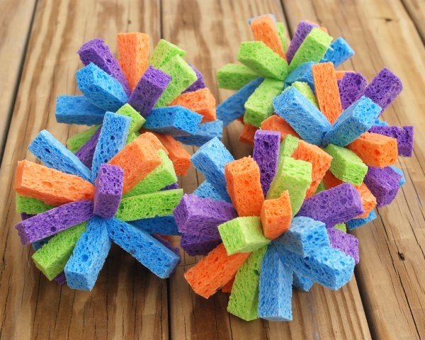 DIY sponge bombs arranged neatly on a wooden table