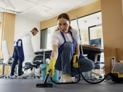 A person cleaning the floor Description automatically generated